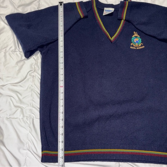 VINTAGE Royal Marines V-Neck Sweater Navy Blue - Picture 5 of 7